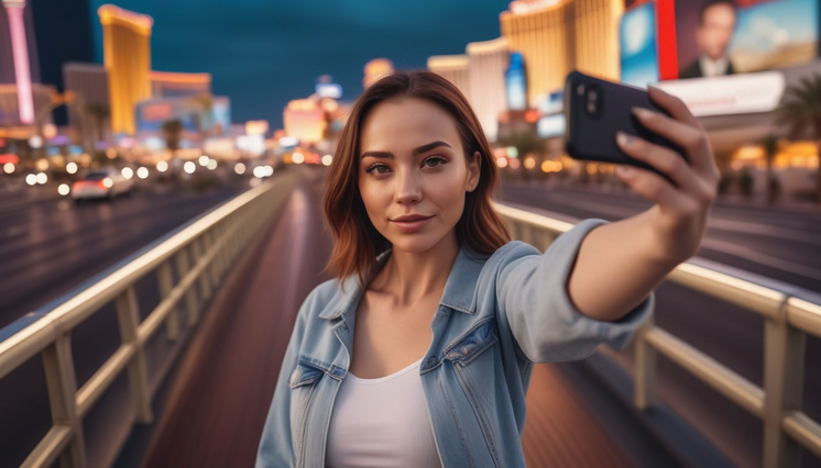 a woman taking a selfie on a bridge