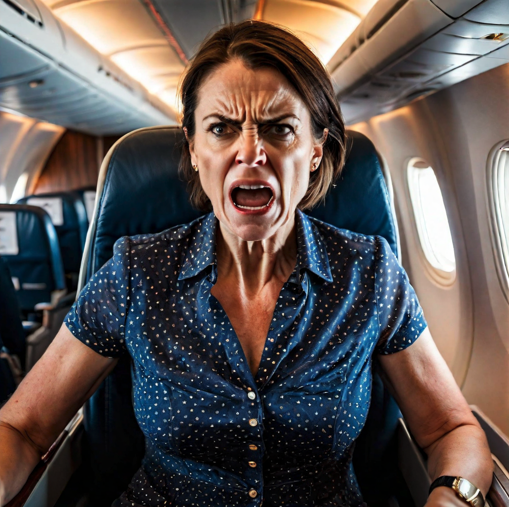 a woman sitting in an airplane