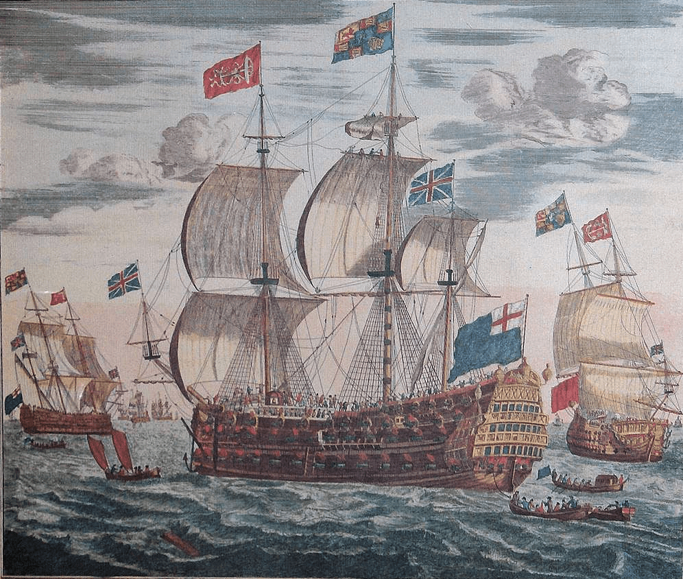 a painting of several ships