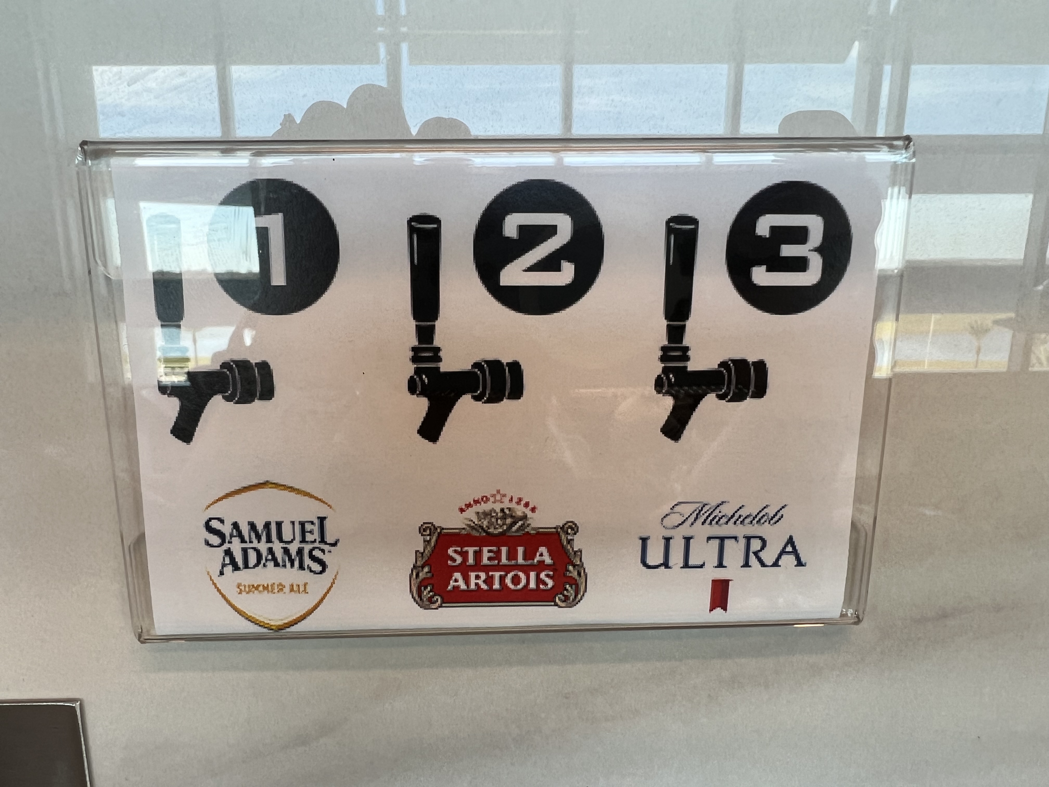 a sign with beer taps and numbers