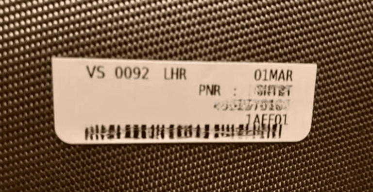 a white label with black text