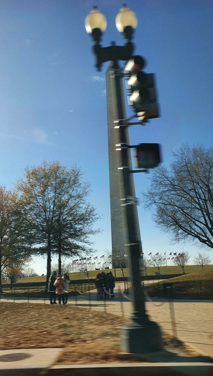 a traffic light and a monument