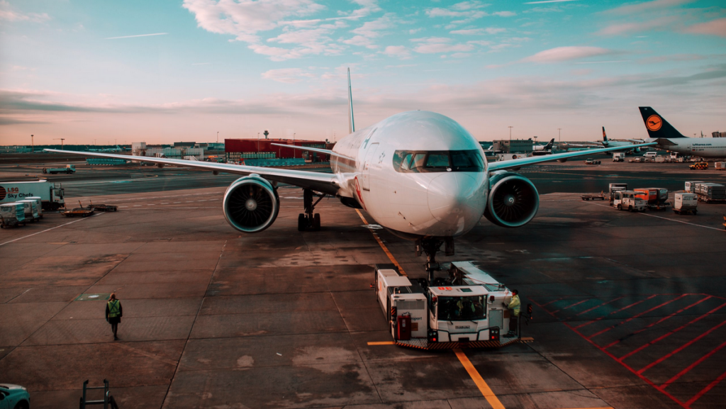 a plane on the runway