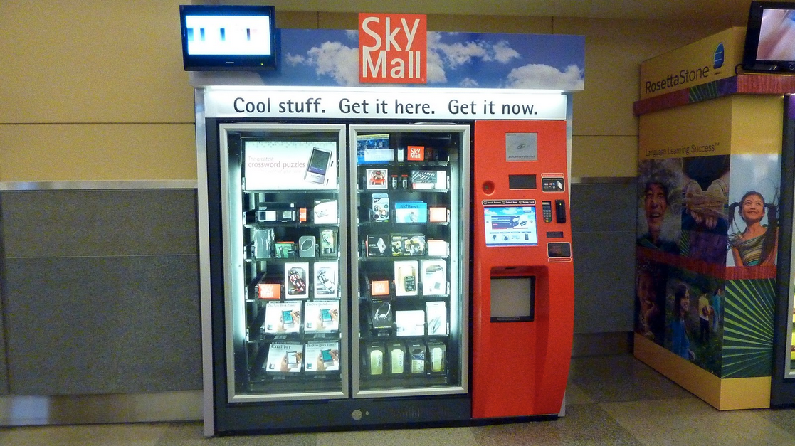 a vending machine with a red vending machine