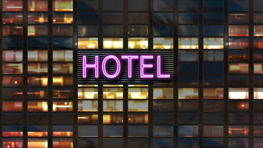 a hotel sign on a building