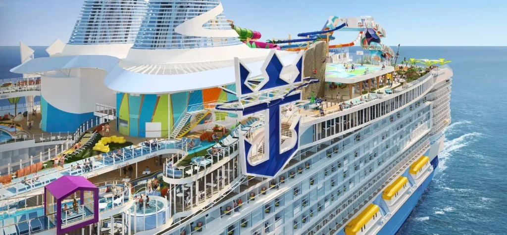 a large cruise ship with water slides