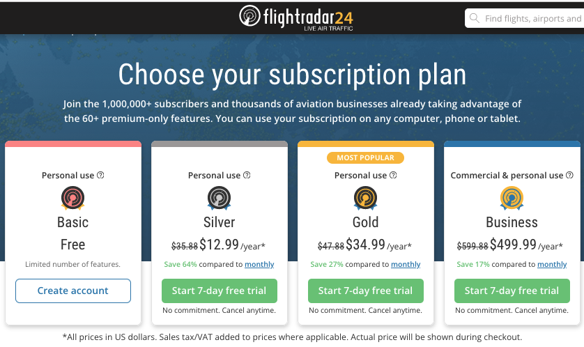 a screenshot of a subscription plan