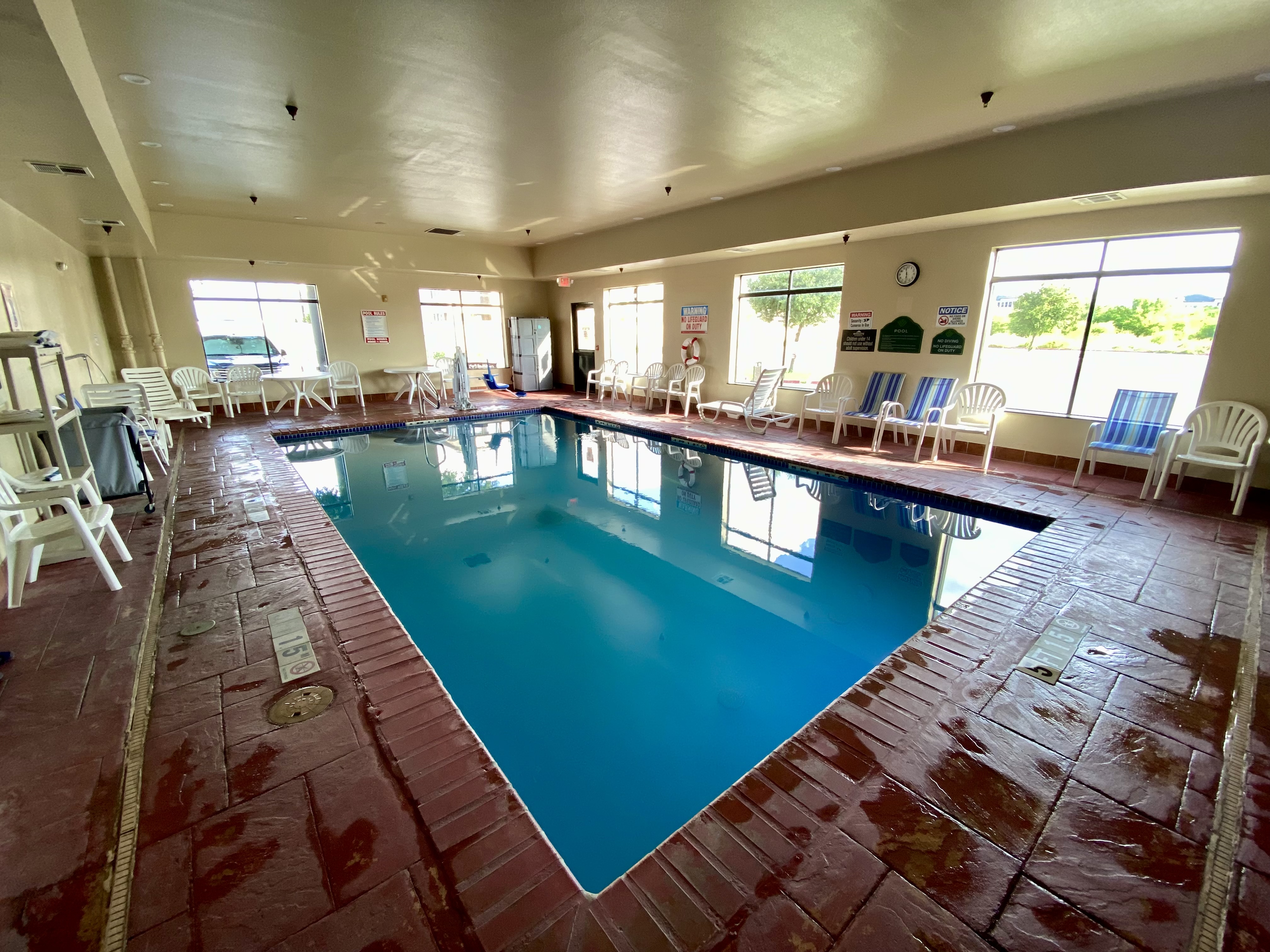 a swimming pool inside a building