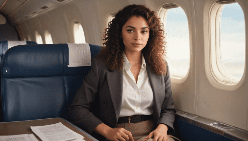 a woman sitting in an airplane