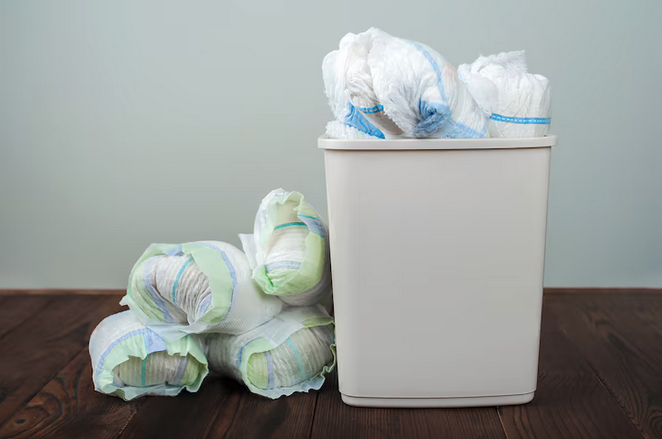 a bucket of diapers