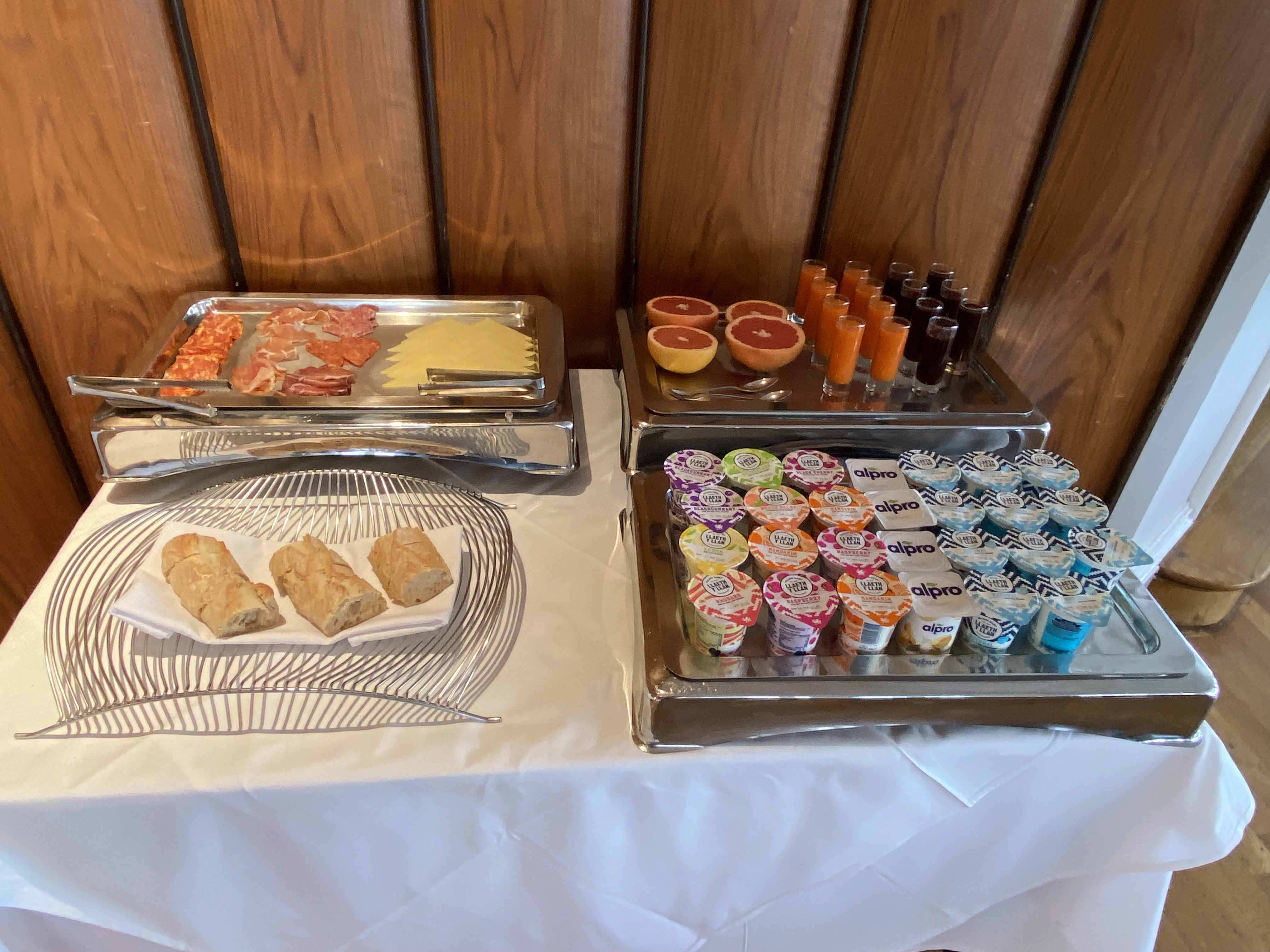 a buffet table with food on it