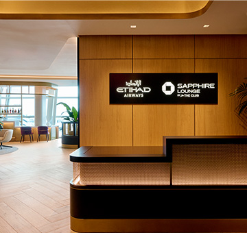 a reception desk in a hotel