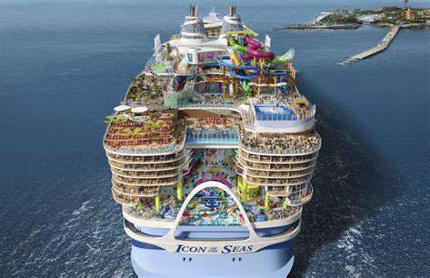 a cruise ship with a pool and water slide