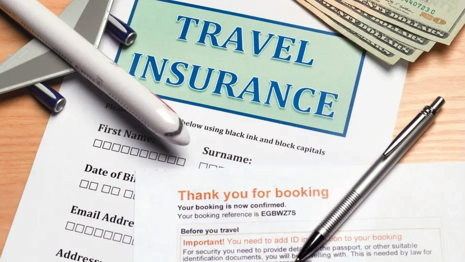 a travel insurance form with pen and money