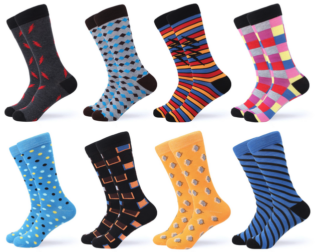 a group of different colored socks