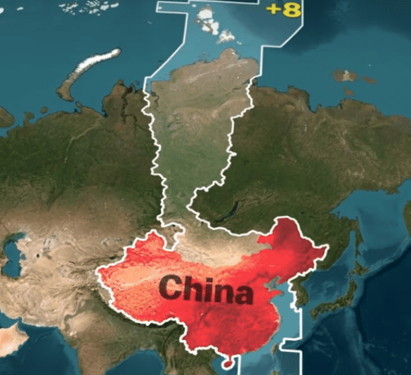 a map of china with red and black text