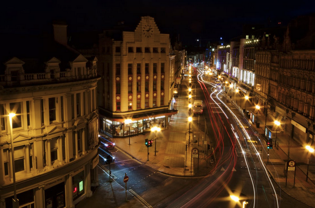 a city street at night