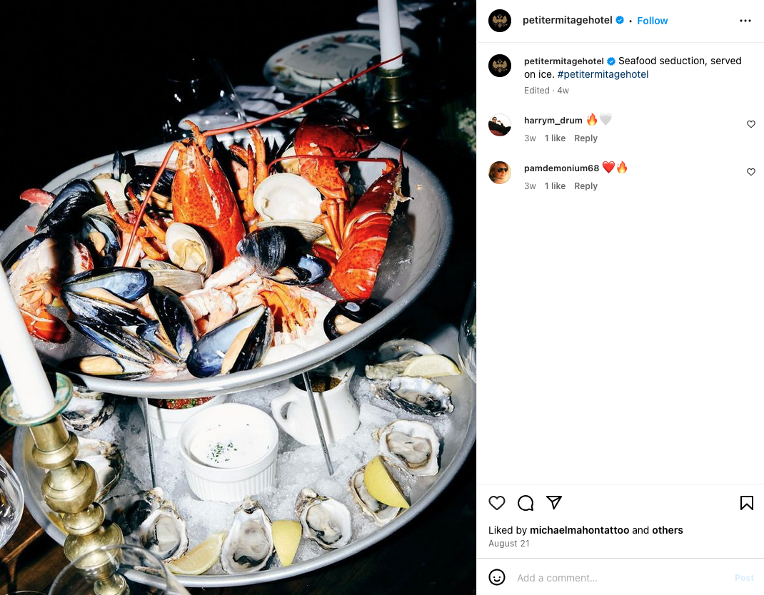 a plate of seafood on a table