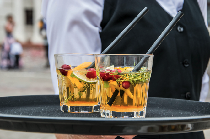 a tray with drinks on it