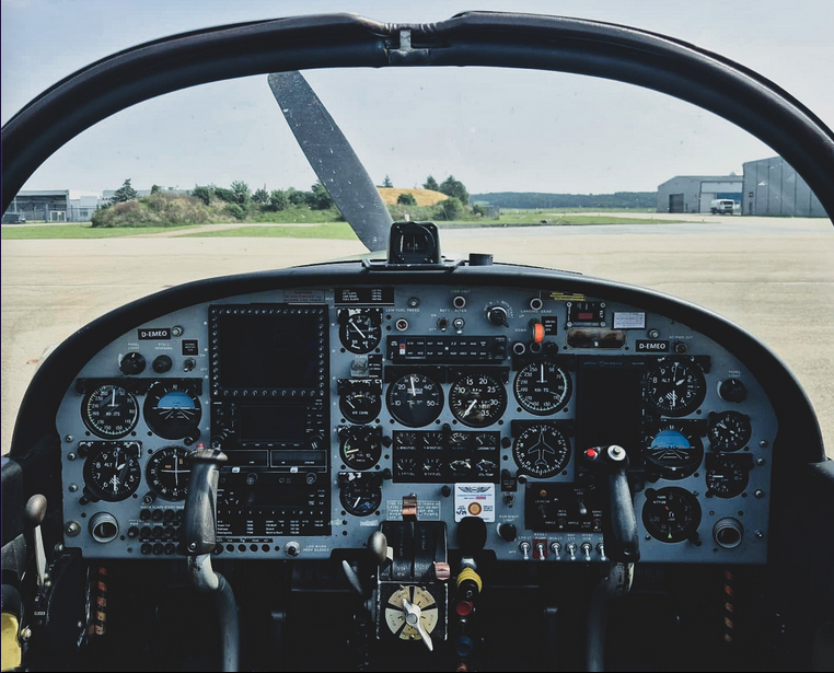 the cockpit of a plane