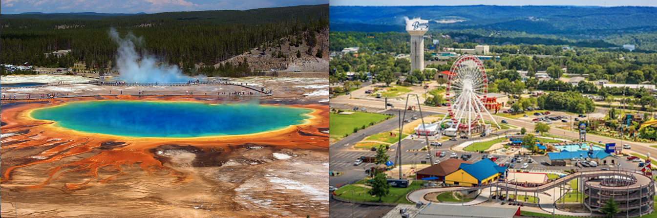 a collage of a city and a water body