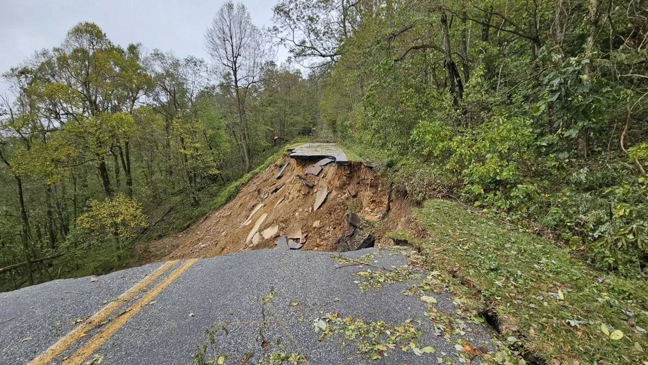 a road that has fallen off