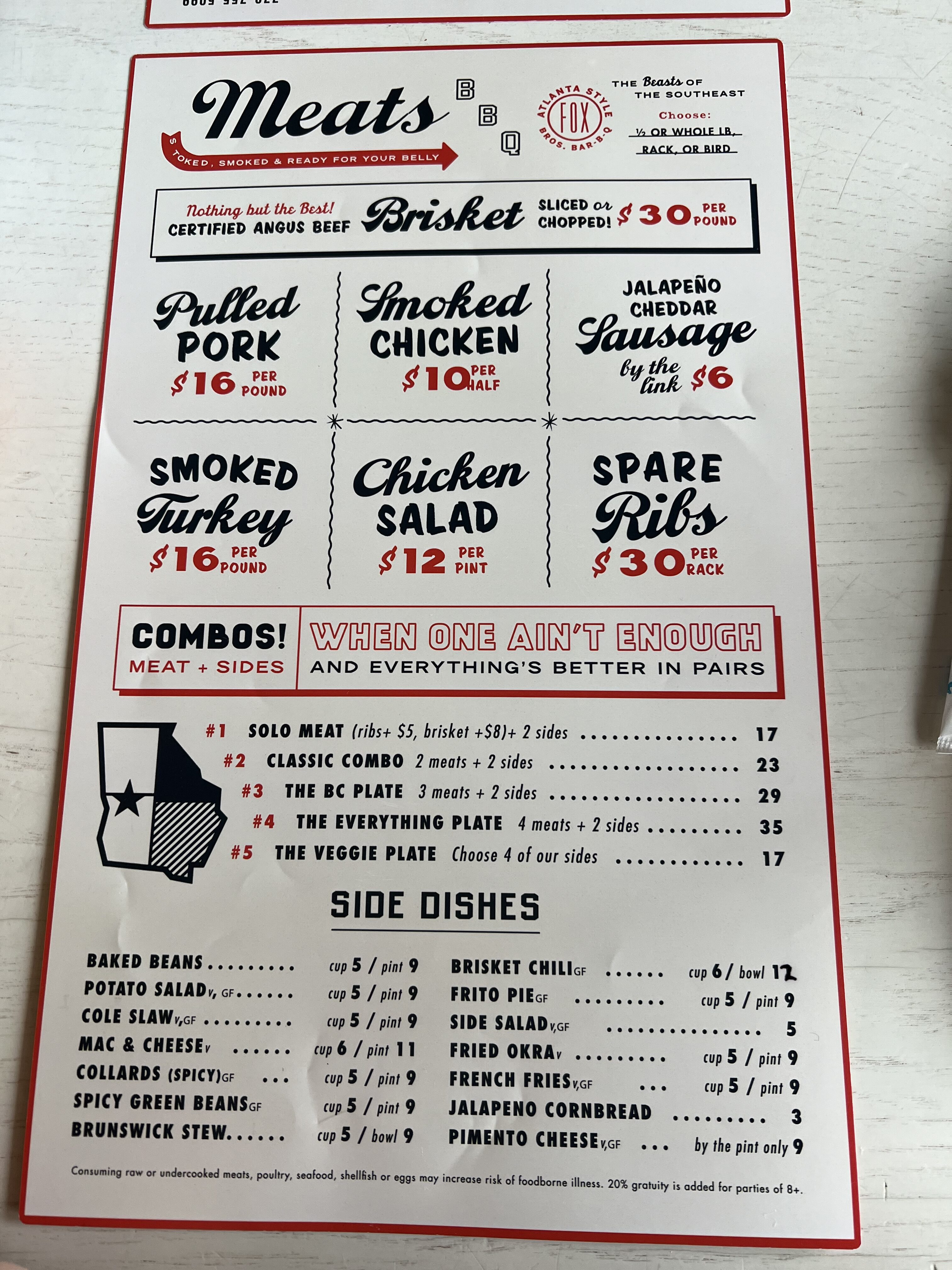 a menu on a table