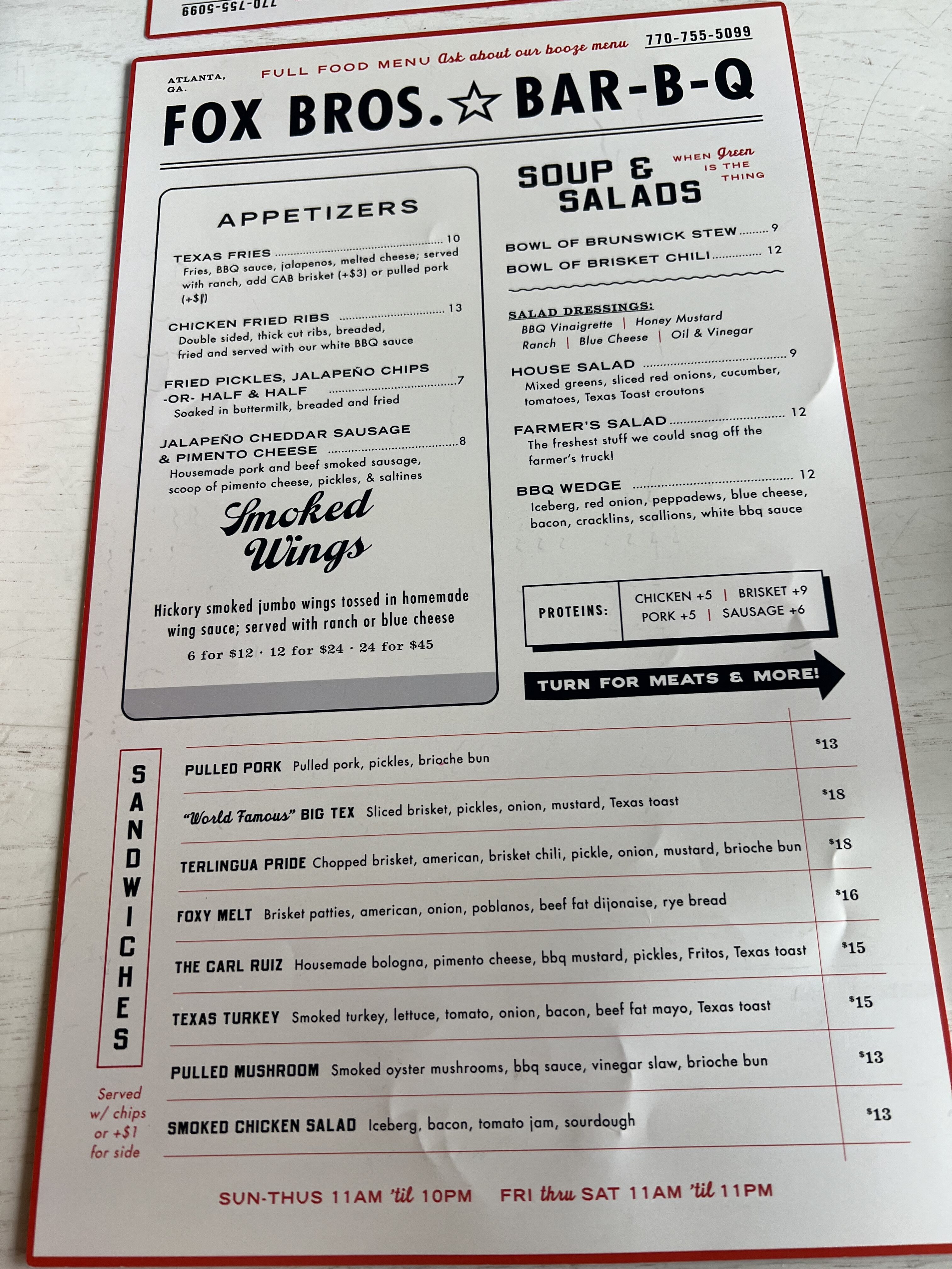 a menu on a table