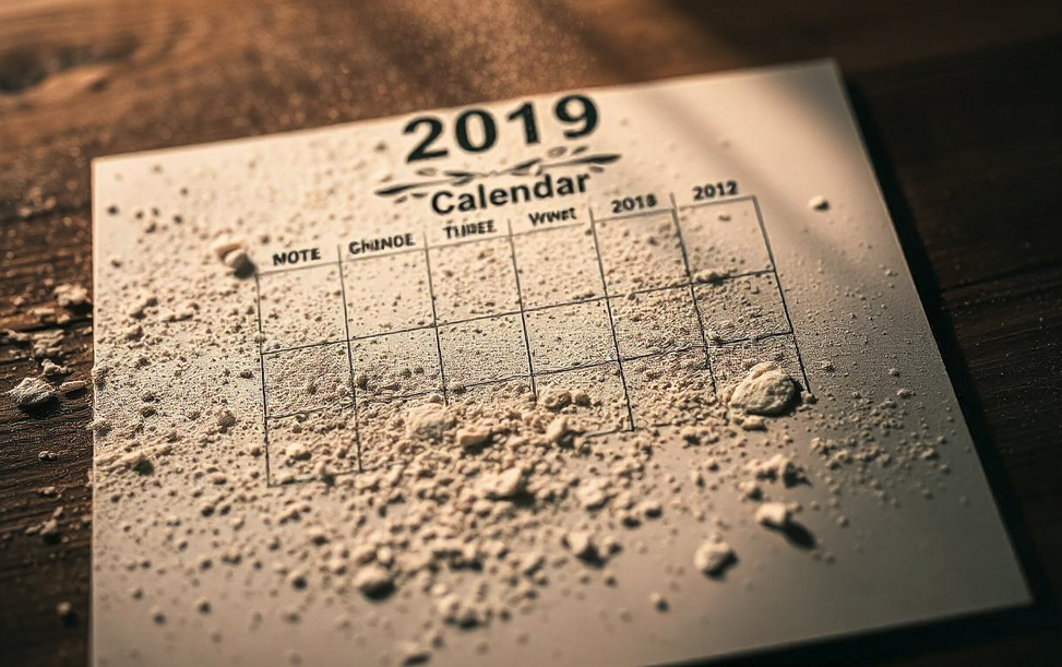 a calendar with dust on it