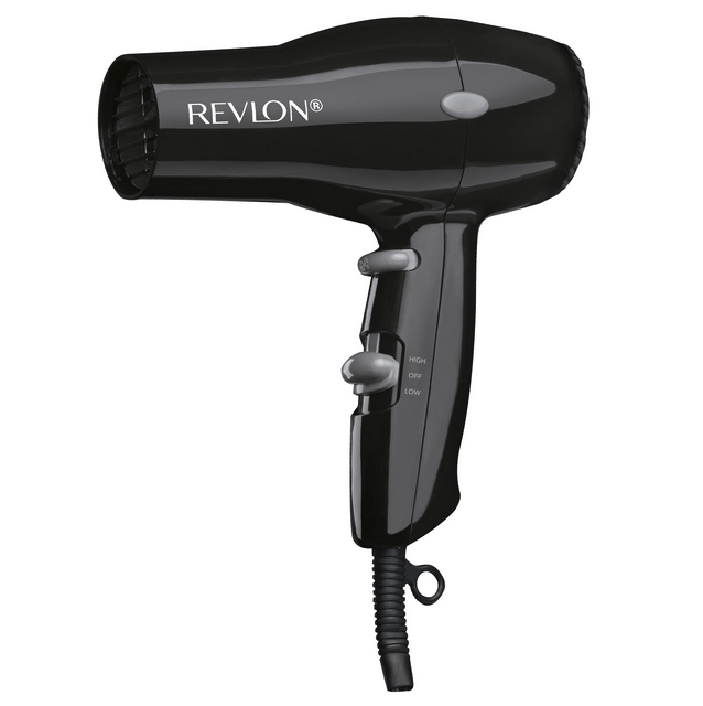 a black hair dryer with a cord