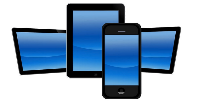 several different devices with blue screens