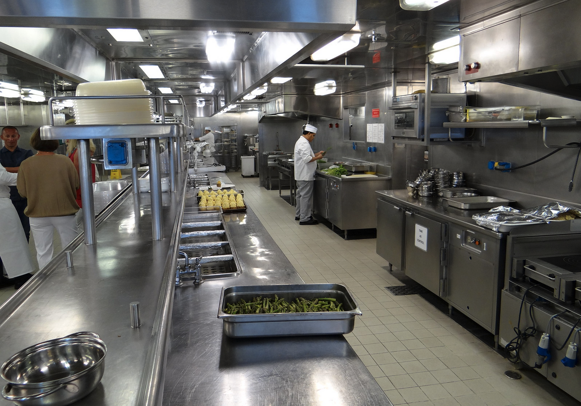 a chef cooking in a commercial kitchen