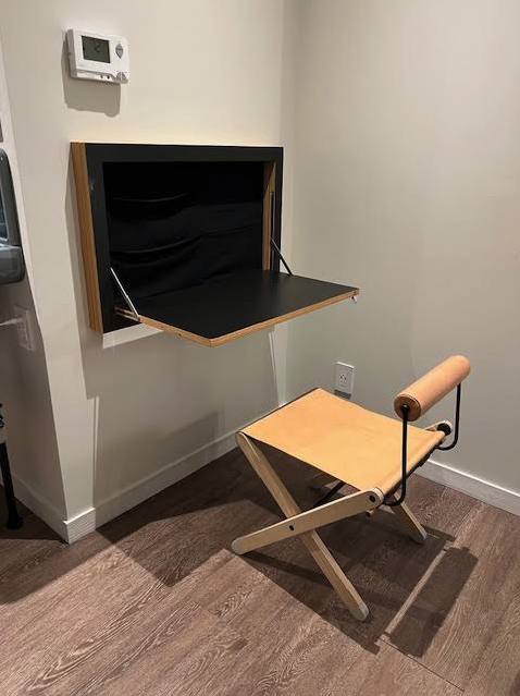 a folding chair and a table