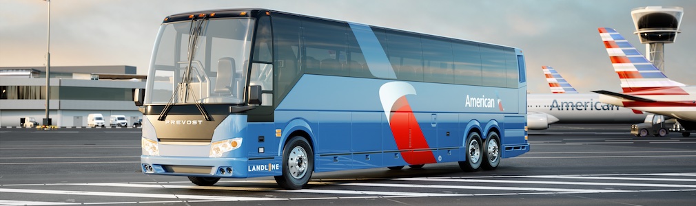 a blue and red bus