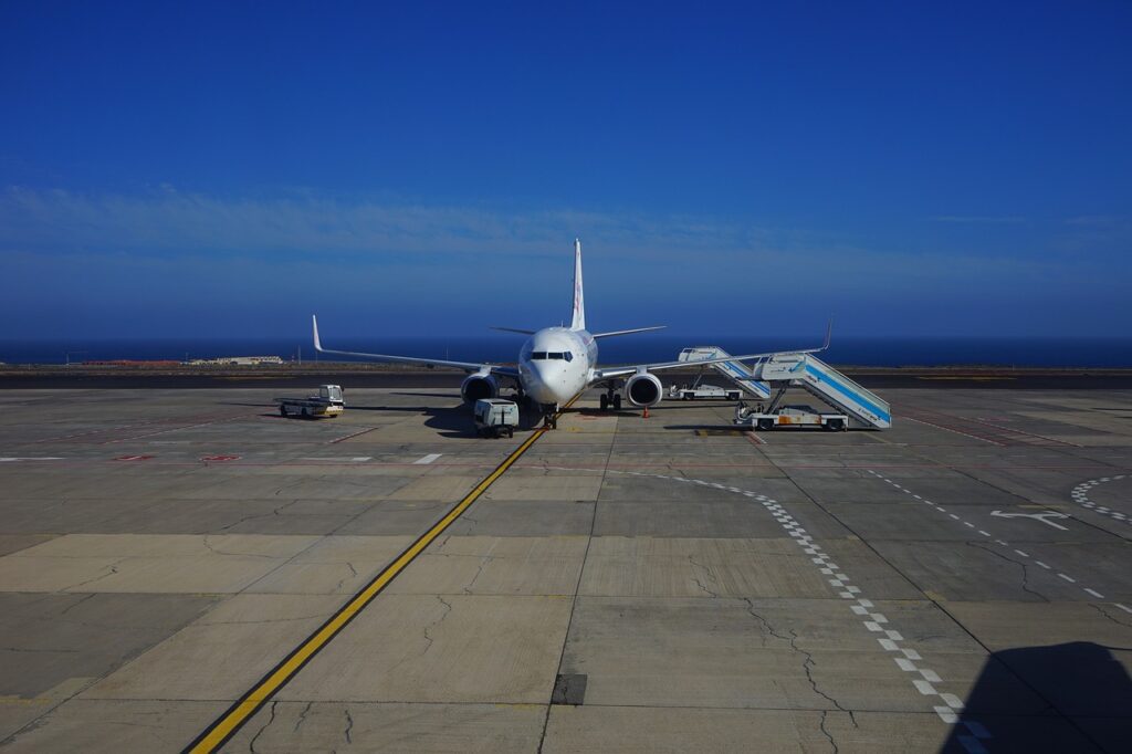 an airplane on the runway