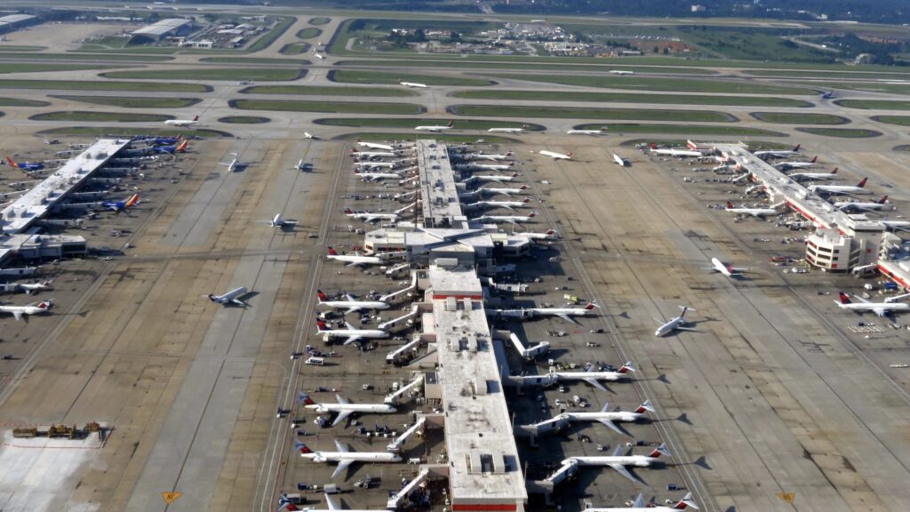 an aerial view of an airport