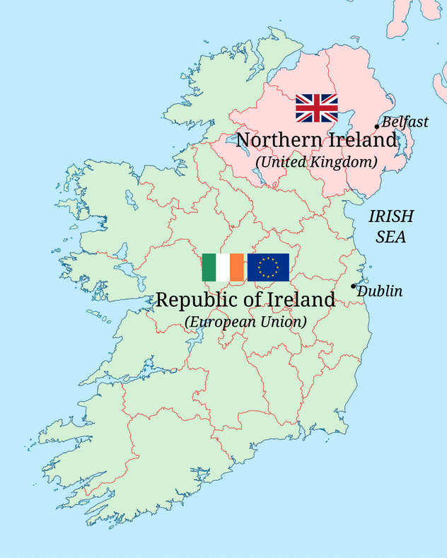 a map of ireland with different countries/regions