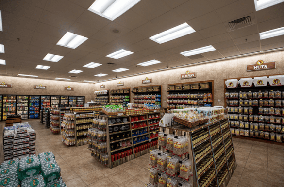 a store with shelves of food and drinks