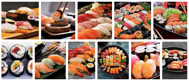 a collage of different types of sushi