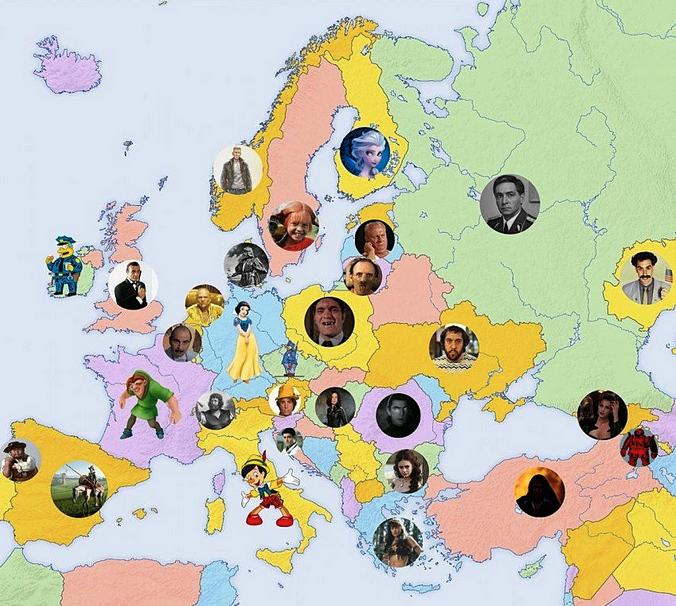 a map of europe with many people around it