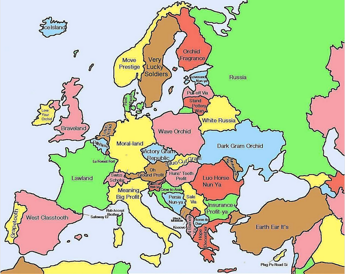 a map of europe with different colored countries/regions