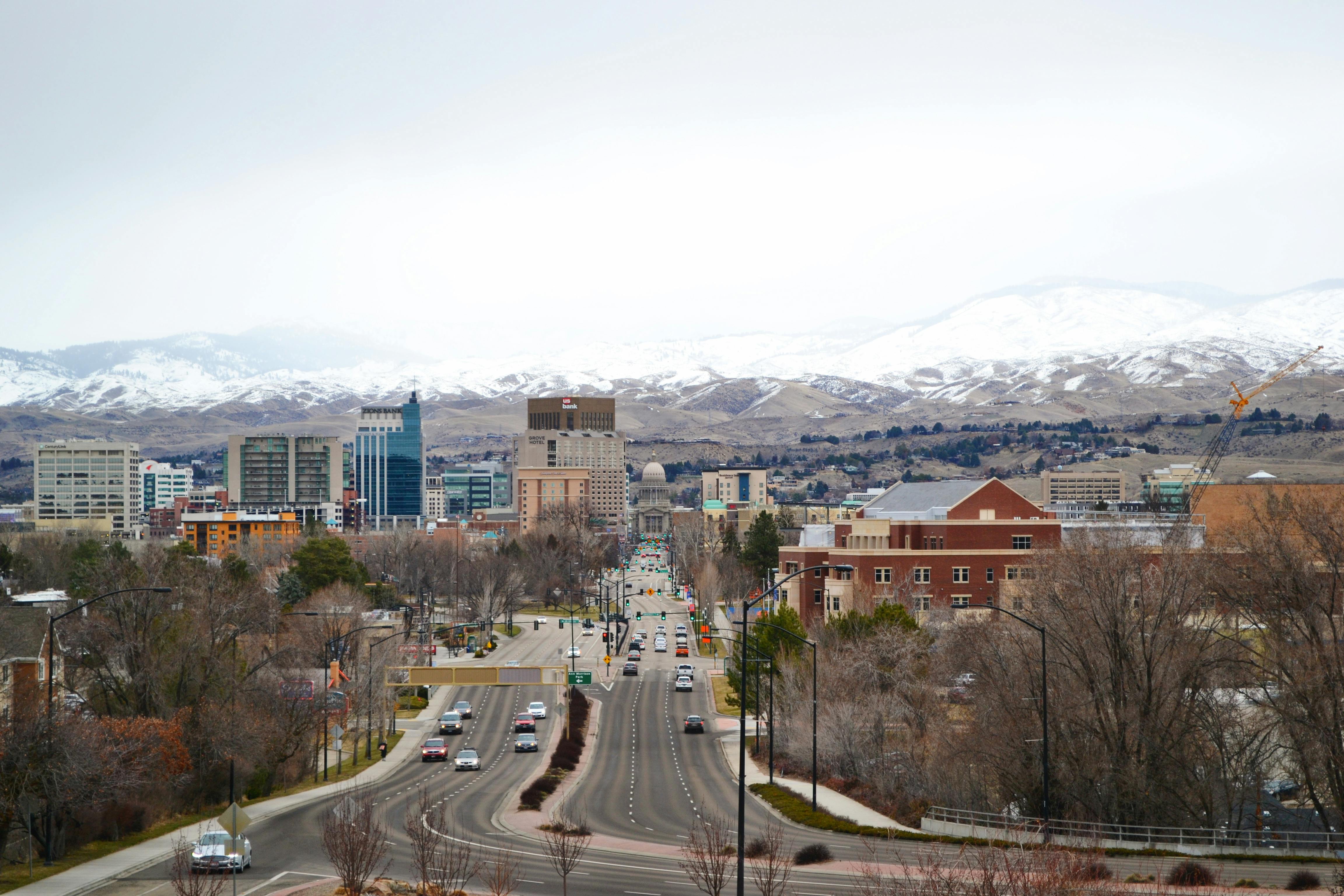 a city with many cars and buildings