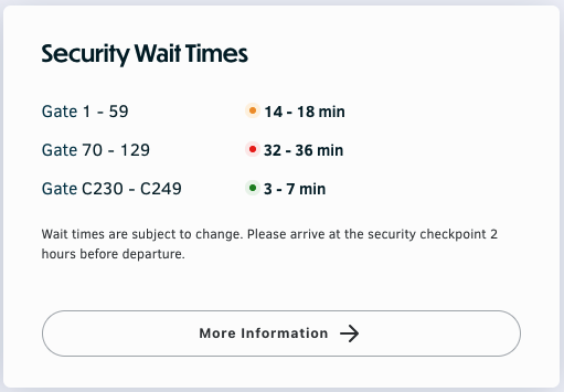 a screenshot of a security wait times