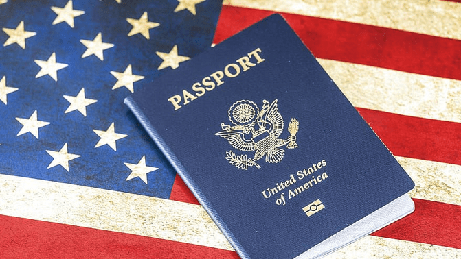 a passport on a flag