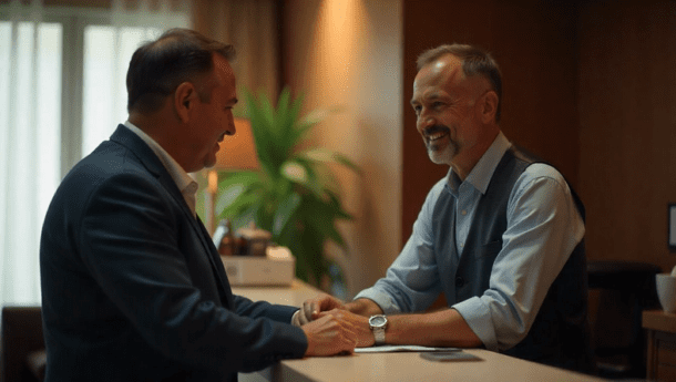 two men sitting at a table