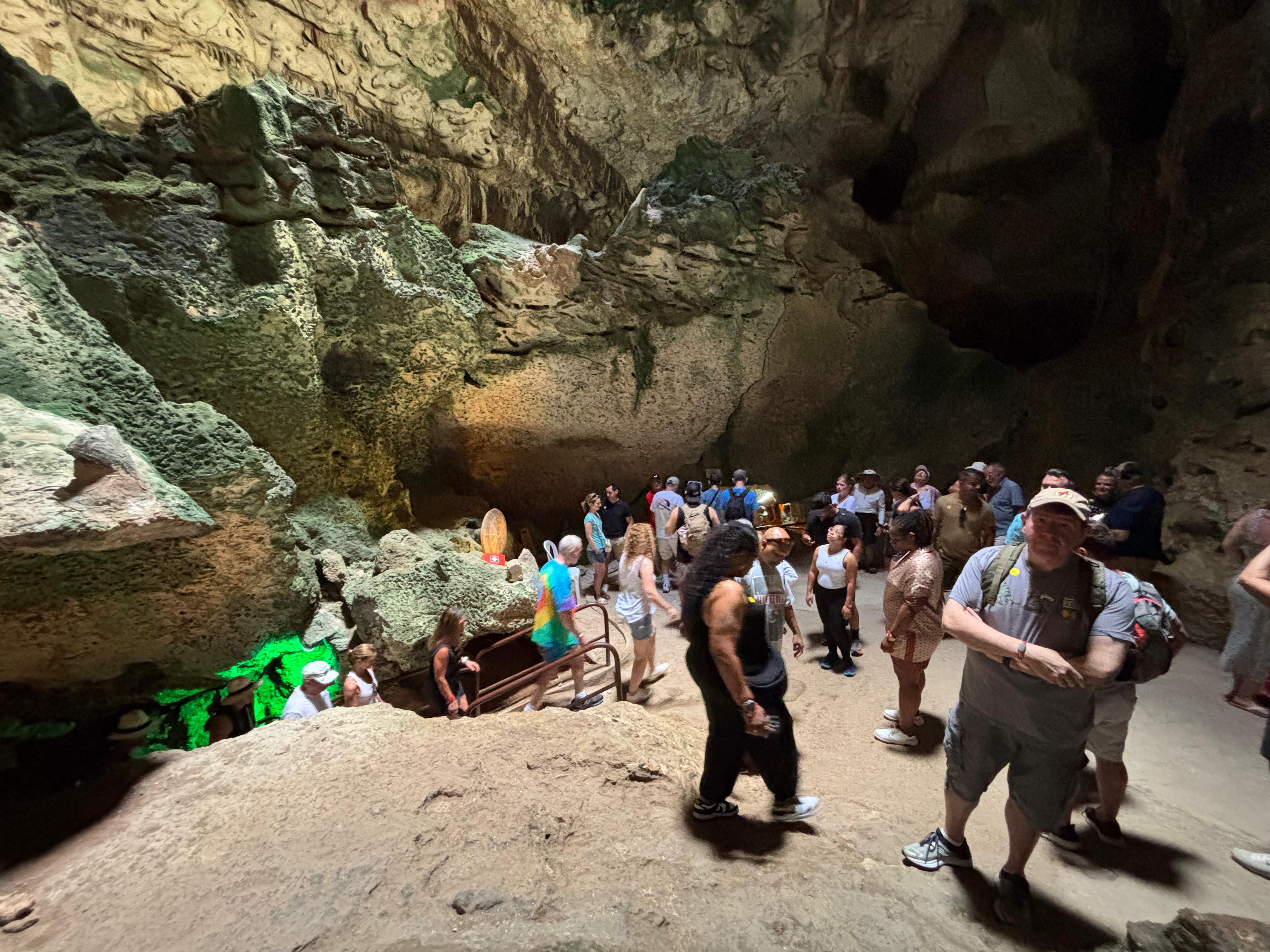 a group of people in a cave