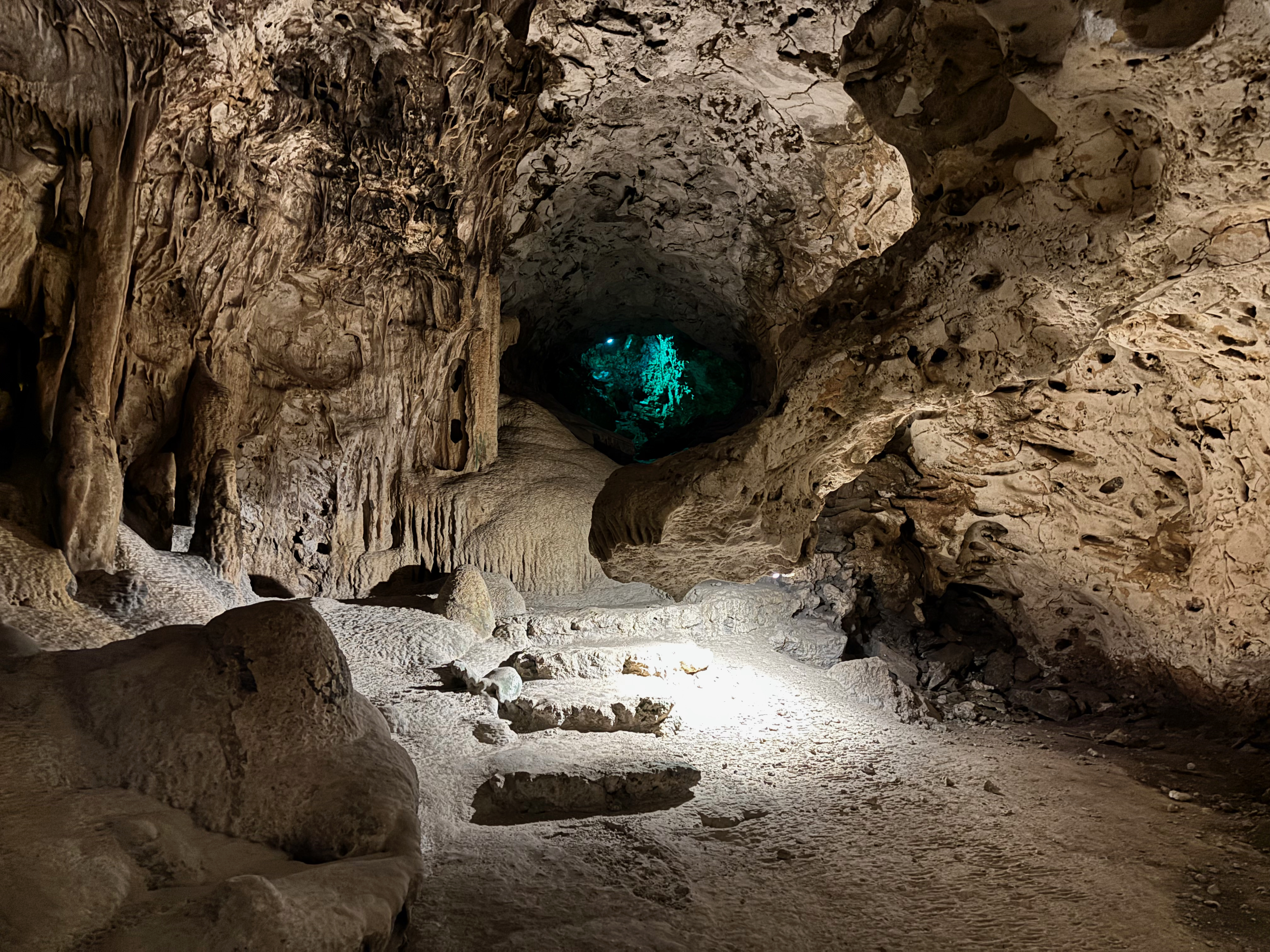 a cave with a light in the cave