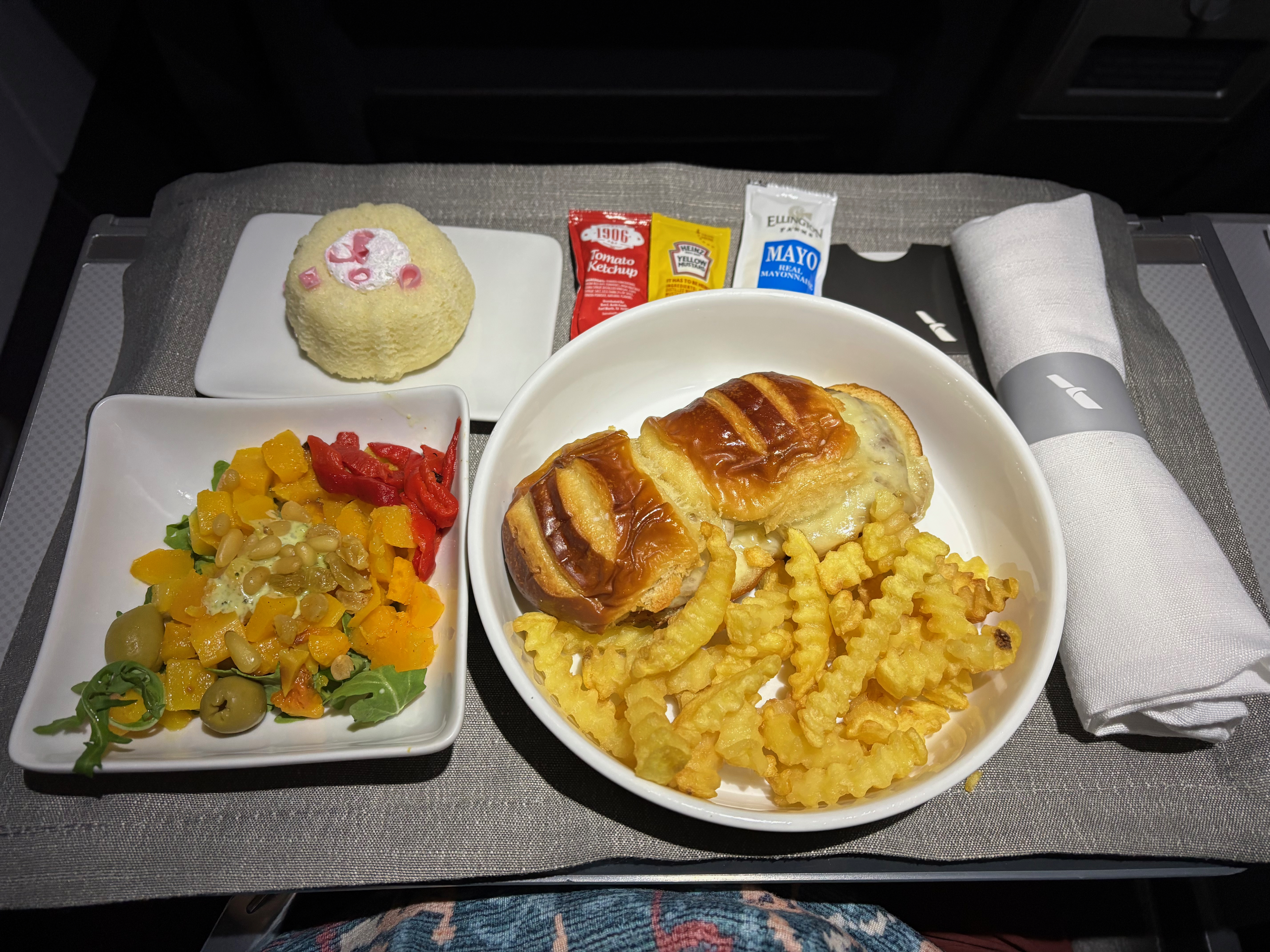 a plate of food on a tray