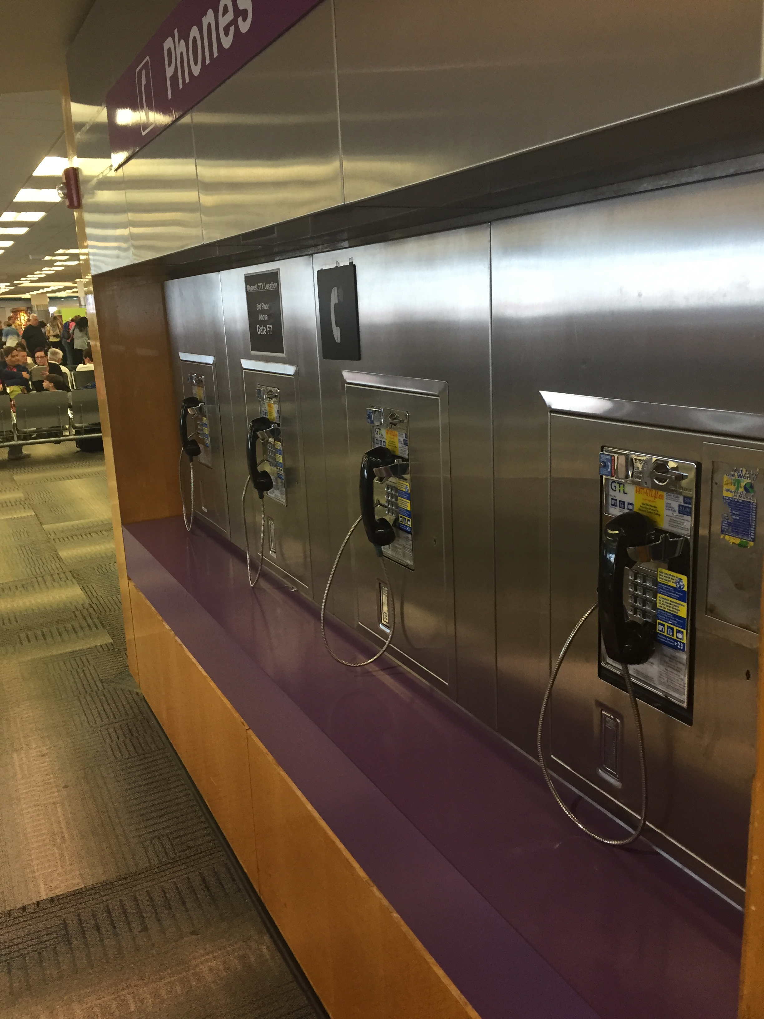 a row of telephones in a building