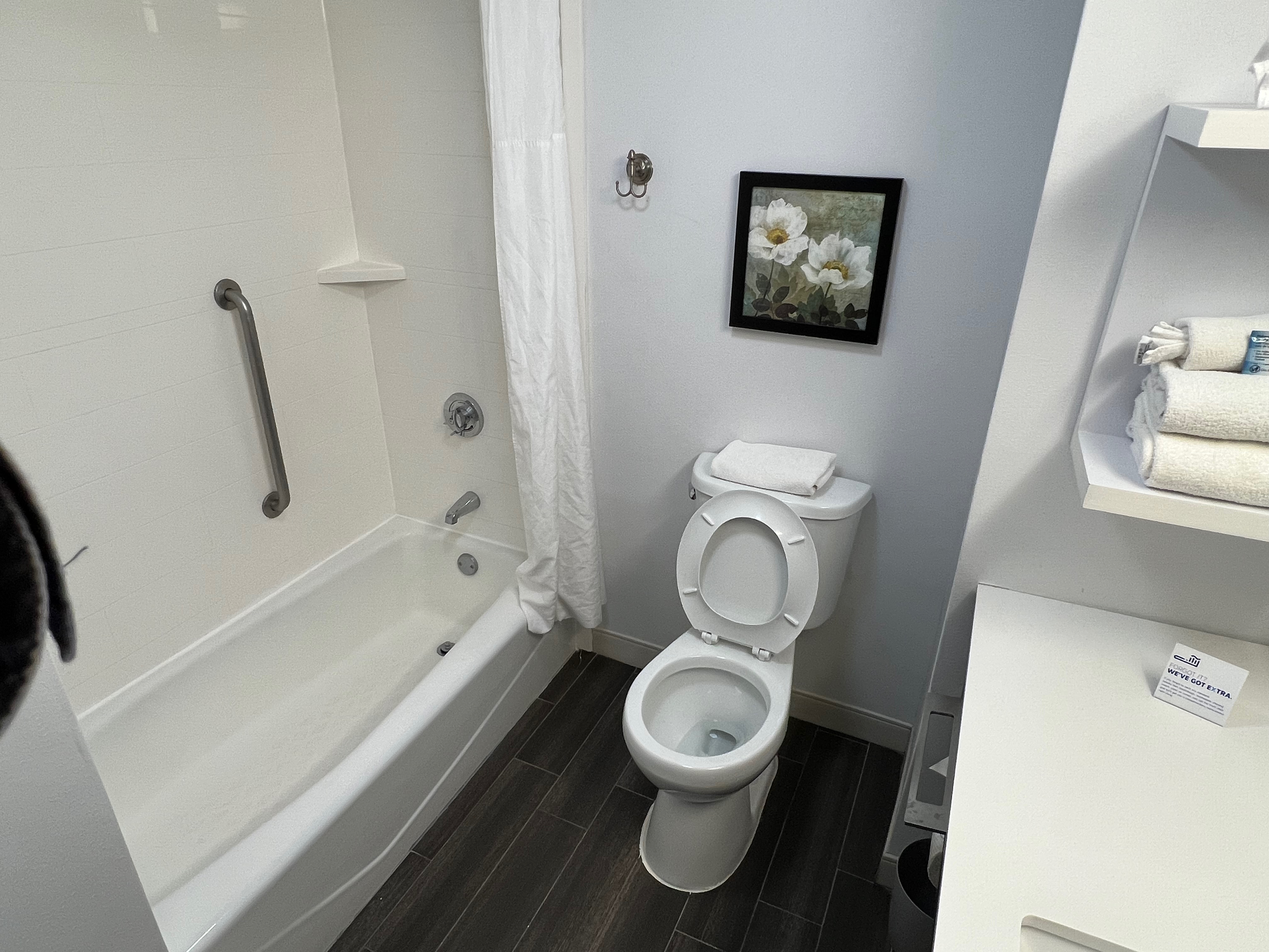 a bathroom with a toilet and bathtub